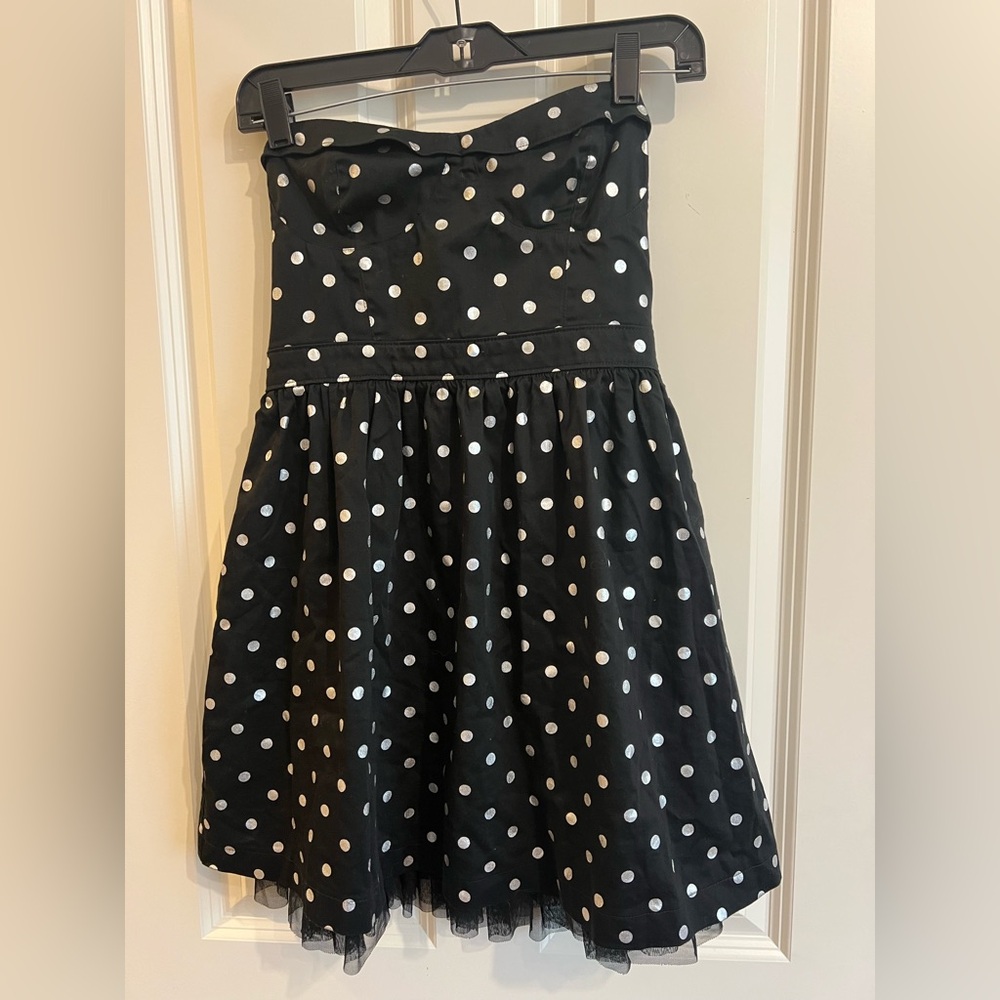 Black poppy strapless polka dot mini dress.retro, party